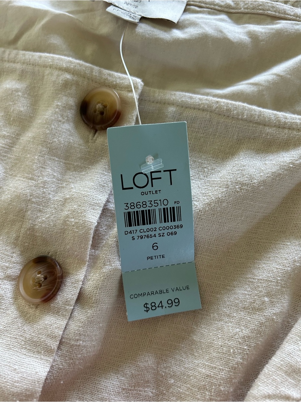 NWT - LOFT Linen Blend Button-Front Dress - Picture 5 of 6